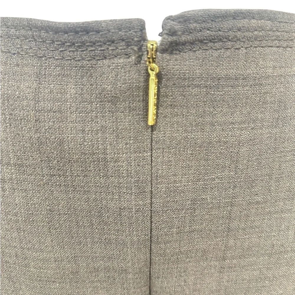 Tory Burch ola taupe Sleeveless shift Midi Dress wool blend gold logo accent 10